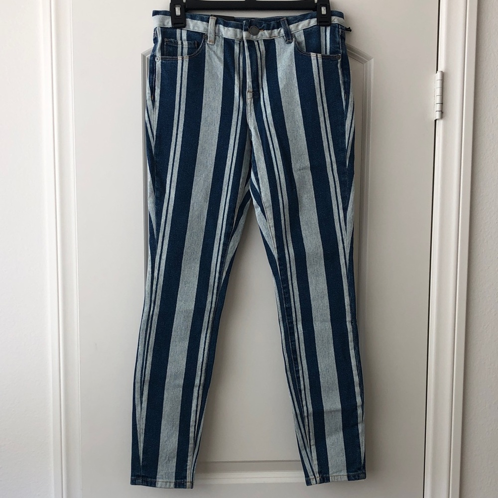 Blank NYC Navy and Light Blue Striped Denim Jeans